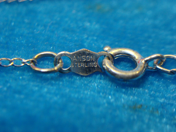 Vintage Anson Sterling Silver Chain Necklace with Purple Glass Pendant - 20 Inch