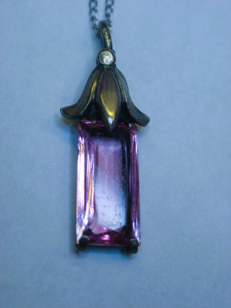 Vintage Anson Sterling Silver Chain Necklace with Purple Glass Pendant - 20 Inch