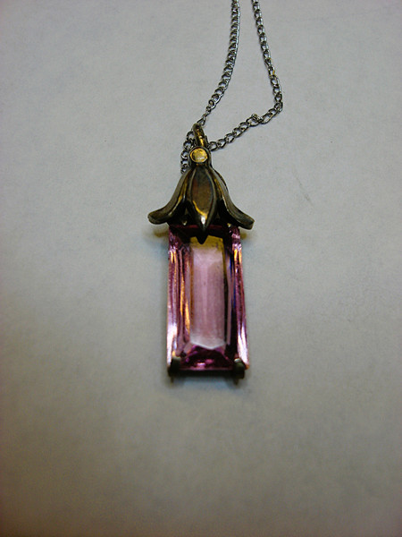 Vintage Anson Sterling Silver Chain Necklace with Purple Glass Pendant - 20 Inch