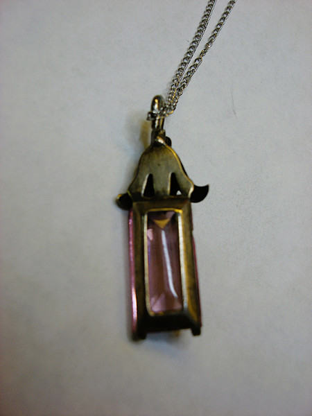 Vintage Anson Sterling Silver Chain Necklace with Purple Glass Pendant - 20 Inch