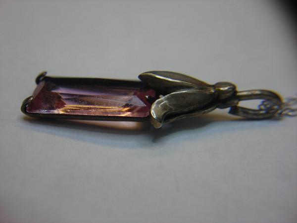 Vintage Anson Sterling Silver Chain Necklace with Purple Glass Pendant - 20 Inch