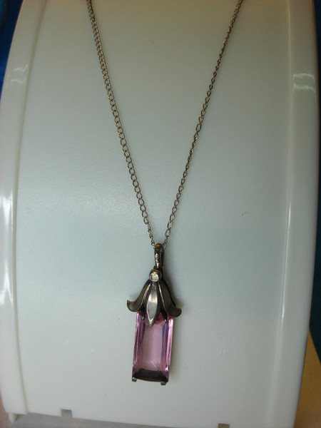 Vintage Anson Sterling Silver Chain Necklace with Purple Glass Pendant - 20 Inch