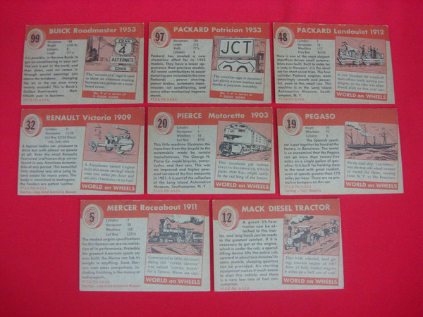 Vintage 1954 Topps World on Wheels Trading Cards (8-Card Lot) - Nice Condition