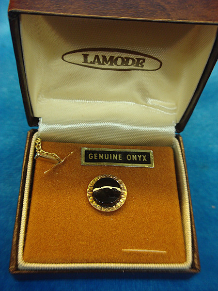 Vintage Lamode Onyx & Gold Tie Tac - Original Box, Unused
