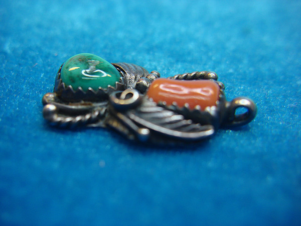 Vintage Navajo Sterling Silver Pendant with Coral & Turquoise - Unique Southwestern Jewelry