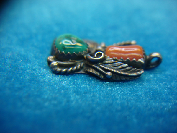 Vintage Navajo Sterling Silver Pendant with Coral & Turquoise - Unique Southwestern Jewelry