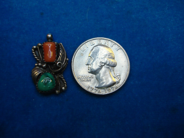 Vintage Navajo Sterling Silver Pendant with Coral & Turquoise - Unique Southwestern Jewelry