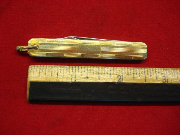 Vintage US Made Vest Pocket Knife - 2 Blades, Gold Tone Accents