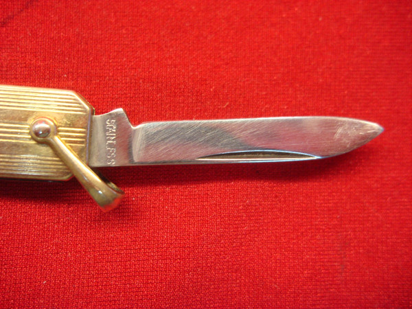 Vintage US Made Vest Pocket Knife - 2 Blades, Gold Tone Accents