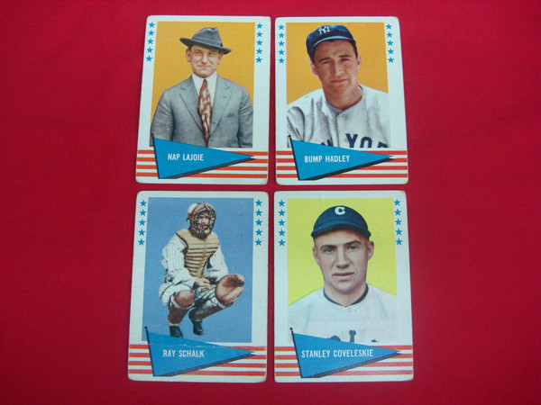 Vintage 1961 Fleer Baseball Greats Card Lot (Lajoie, Hadley, Schalk, Coveleskie)