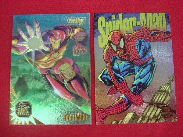 1994 Spider-Man Power Blast #6 & 1995 Iron Man War Machine DuelBlast Foil Trading Card Duo