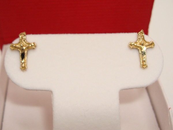 10K Gold Crucifix Earrings - Elegant & Lightweight Everyday Wear