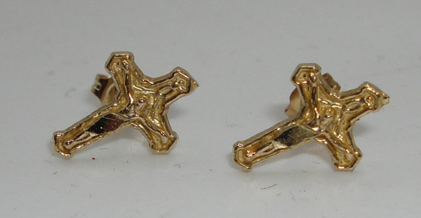 10K Gold Crucifix Earrings - Elegant & Lightweight Everyday Wear