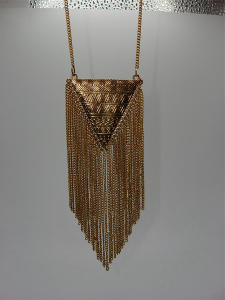 Vintage Gold Tone Egyptian Fringe Pendant Necklace - 27
