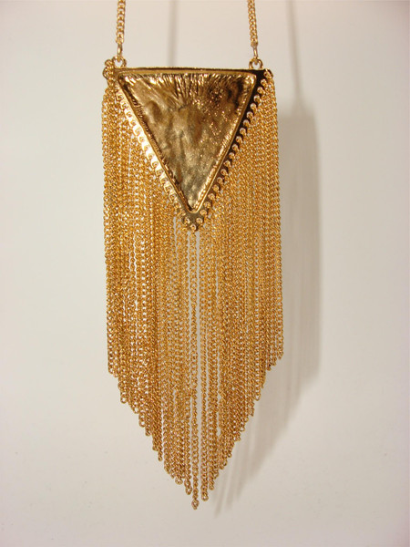 Vintage Gold Tone Egyptian Fringe Pendant Necklace - 27