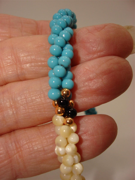 Vintage Mother-of-Pearl & Blue Glass Choker Necklace - Statement Piece