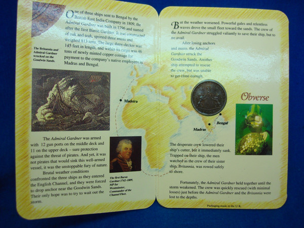 1808 East India Company Cash Coin from Admiral Gardner Wreck - Littleton Coin Co. (Info Folder)