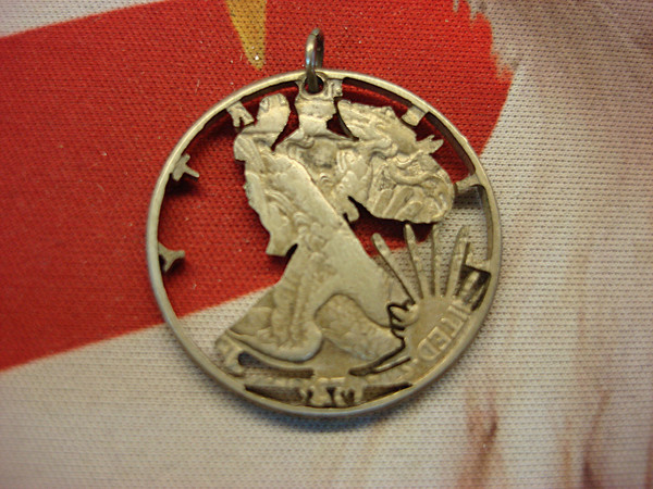 Vintage 1941 Walking Liberty Half Dollar Pendant - Cut-Out Design .900 Fine Silver