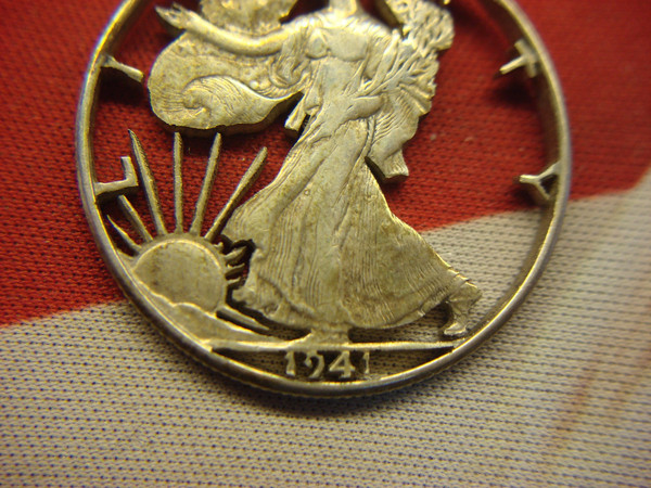 Vintage 1941 Walking Liberty Half Dollar Pendant - Cut-Out Design .900 Fine Silver