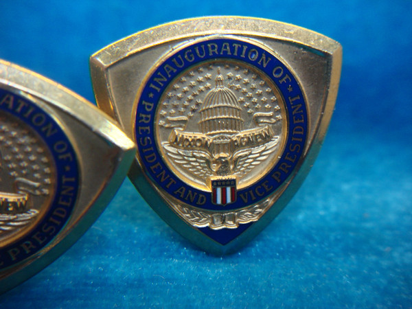 Vintage Inauguration Cufflinks & Pendant Set - Gold-Tone, Excellent Condition