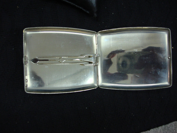 Vintage Engraved Cigarette Case - Oriental Mountain Scene, Stainless Steel or Nickel