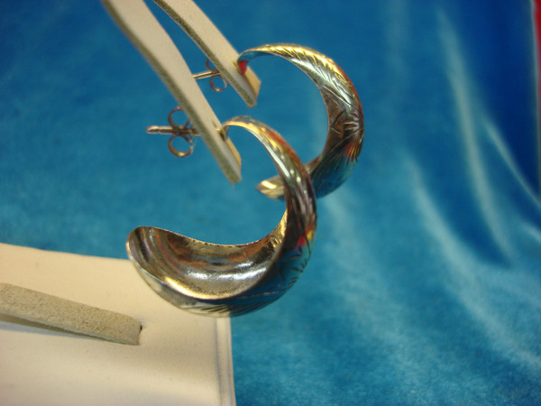 Sterling Silver Half Hoop Earrings - Unique Pattern Design | .925 Silver, Pre-Owned