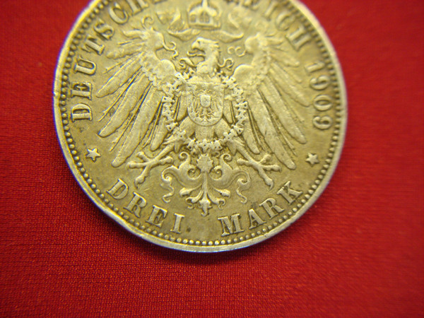 1909 E Germany (Saxony) 3 Mark Silver Coin (.900 Fine) - Detailed & Historic Numismatic Collectible