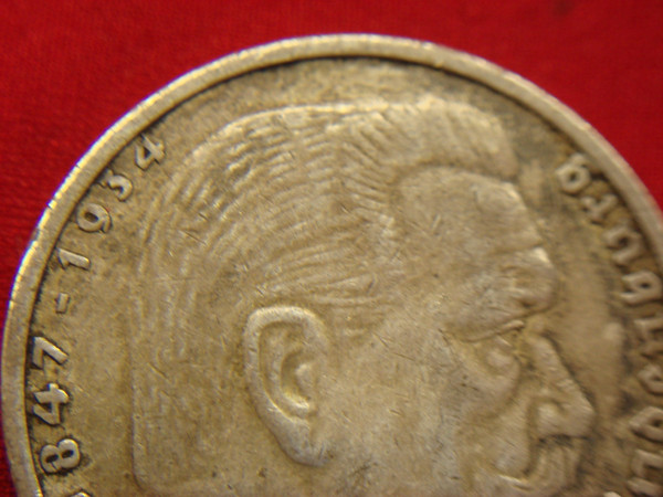 1936 A Germany 5 Mark Silver Coin - Berlin Mint ( .900 Fine, Light Circulation)