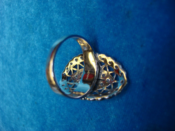 Sterling Silver Filigree Ring with Diamonds - Size 9, Pre-Owned Excellent Condition