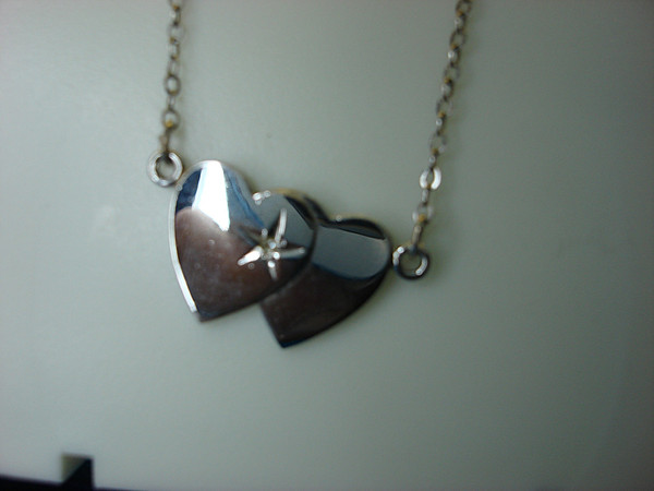 Sterling Silver Double Heart Diamond Pendant Necklace - Pre-Owned, Excellent Condition