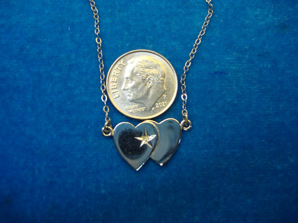 Sterling Silver Double Heart Diamond Pendant Necklace - Pre-Owned, Excellent Condition