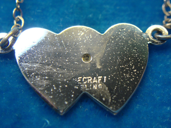 Sterling Silver Double Heart Diamond Pendant Necklace - Pre-Owned, Excellent Condition