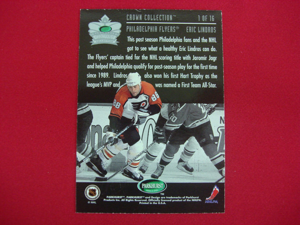 1995-96 Parkhurst International Crown Collection Eric Lindros Gold Series #1 Hockey Card