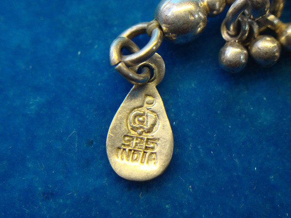 Vintage Sterling Silver Beaded Anklet - Handmade India (10.5