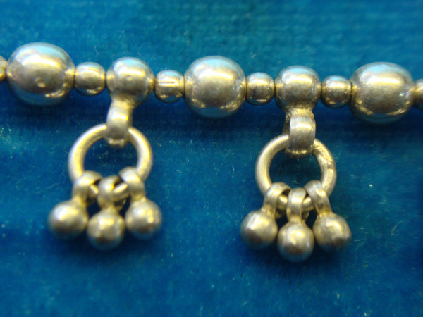 Vintage Sterling Silver Beaded Anklet - Handmade India (10.5