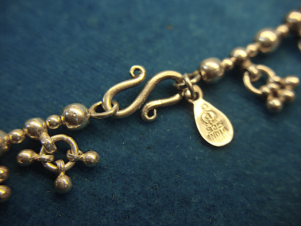 Vintage Sterling Silver Beaded Anklet - Handmade India (10.5