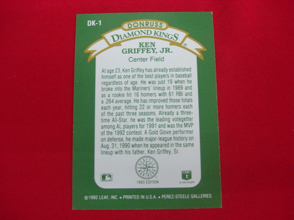 1993 Donruss Diamond Kings Ken Griffey Jr. #DK-1 Seattle Mariners Baseball Card - Collectible Insert