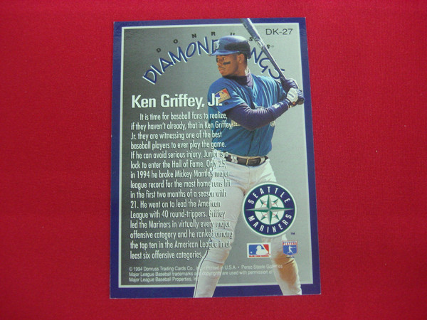 1995 Donruss Diamond Kings Ken Griffey Jr. #DK-27 Seattle Mariners Baseball Card (Excellent Condition)