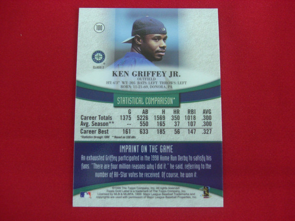 1999 Topps Gold Label Ken Griffey Jr. #100 Seattle Mariners Baseball Card - Class 1 (Mint Condition)