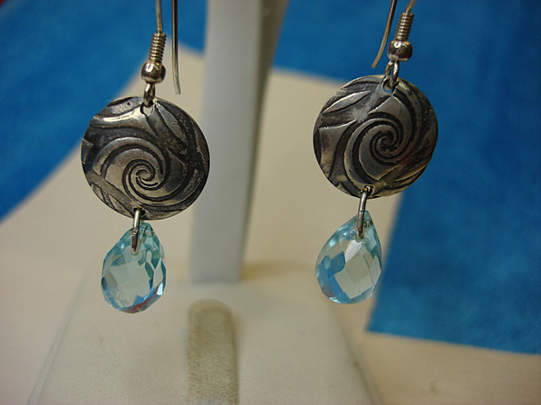 Sterling Silver Aqua Sea Glass Dangle Earrings - 925 Authentic, Faceted Pendants