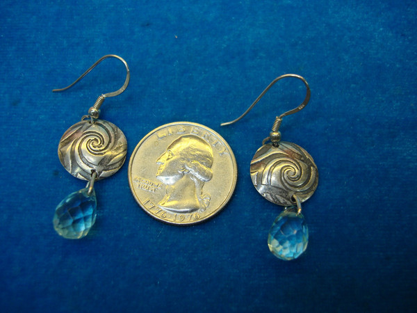 Sterling Silver Aqua Sea Glass Dangle Earrings - 925 Authentic, Faceted Pendants