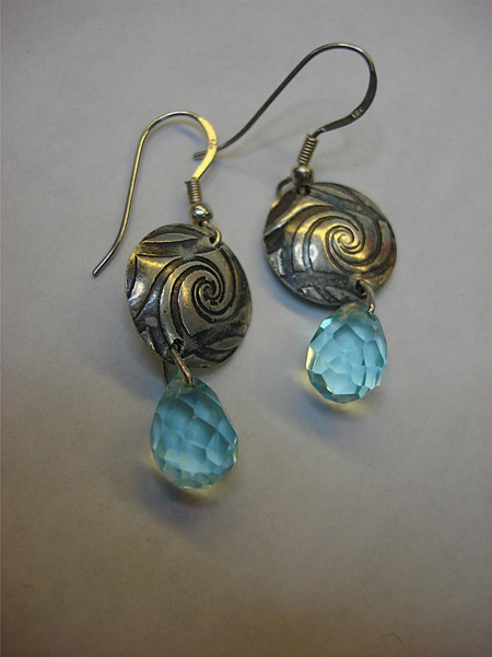 Sterling Silver Aqua Sea Glass Dangle Earrings - 925 Authentic, Faceted Pendants