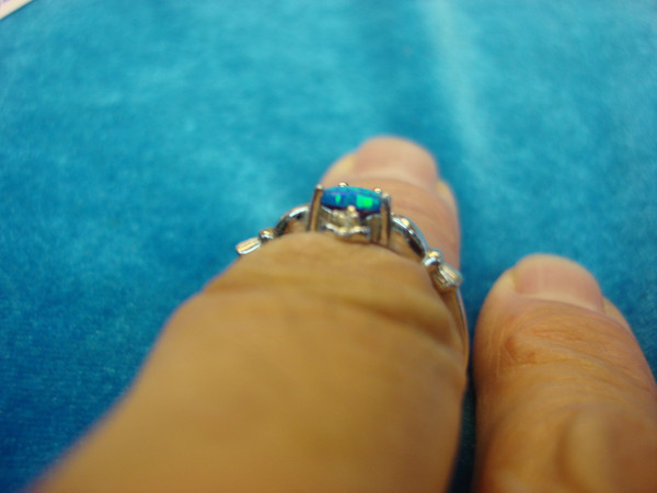 Sterling Silver Claddagh Ring with Blue Opal & Diamond, Size 12