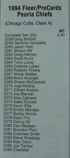 1994 Fleer ProCards Peoria Chiefs Team Set - Chicago Cubs Minor League Baseball Cards (Factory Sealed)