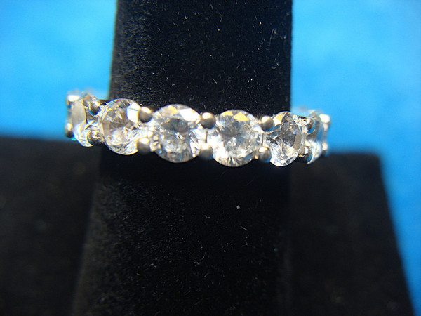 Sterling Silver Diamond Simulant Ring - Size 9, Sparkling Band