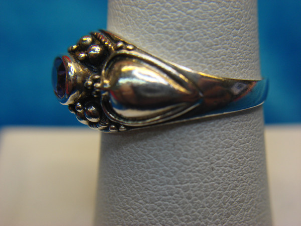 Vintage-Style Sterling Silver Ring with Purple Stone (Size 8)