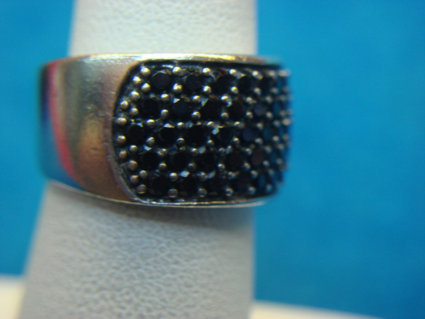 Sterling Silver Black Stone Band Ring - Size 6, Pre-Owned