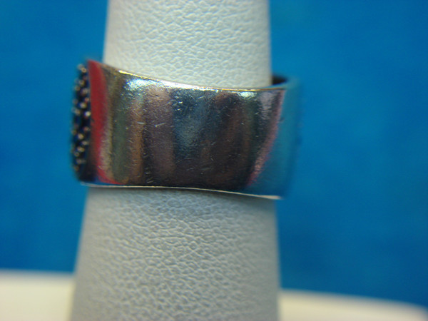 Sterling Silver Black Stone Band Ring - Size 6, Pre-Owned