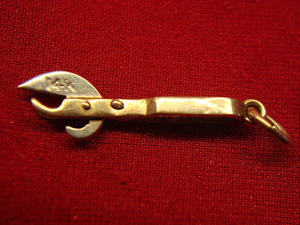 Vintage 14K Yellow Gold Art Deco Can Opener/Corkscrew Charm - Unique & Charming