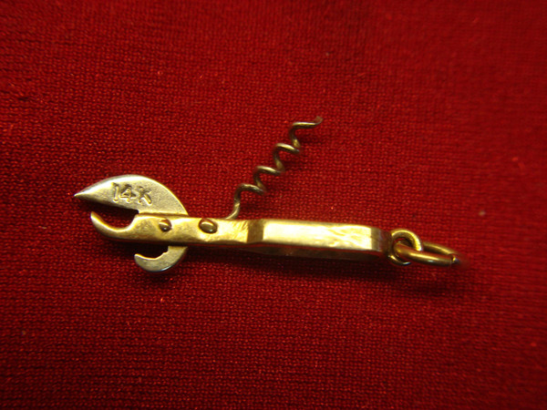 Vintage 14K Yellow Gold Art Deco Can Opener/Corkscrew Charm - Unique & Charming